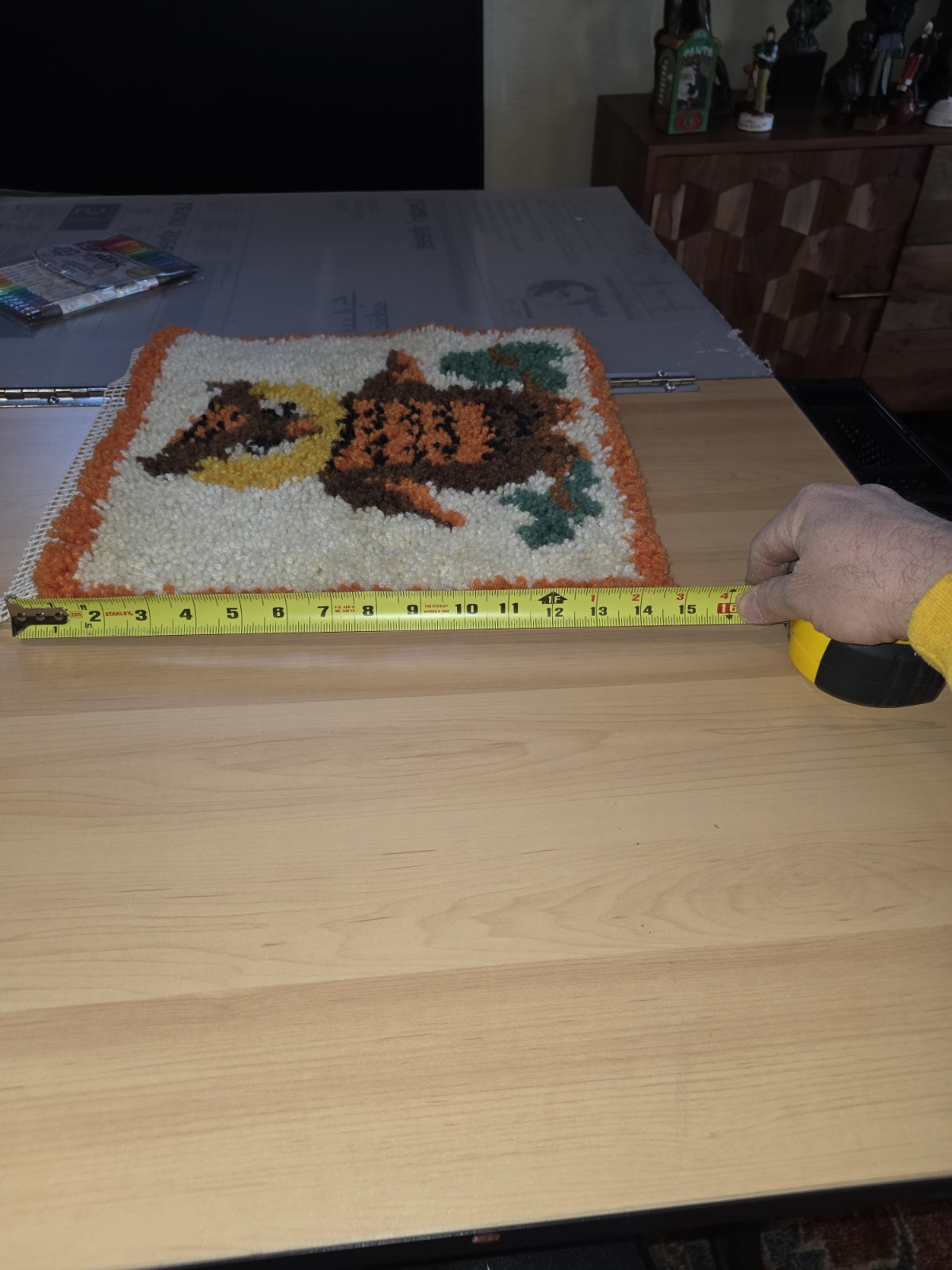 Vtg MCM Owl Latch Hook Rug COMPLETED