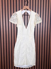 Lulus Dress Medium Womens Ivory Lacey Cut Out Back Short Sleeve Midi M