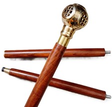 Handmade Wooden Walking Stick with Brass Diving Helmet Head Handle Durable Gift