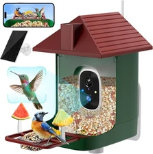 SMART AI Bird Feeder w/Camera,Solar panel,5200mah batt,2K live cam Birdcam,SALE!