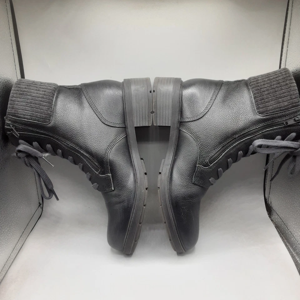 Botas de combate Clarks Hearth Sky para mujer 7M cuero negro A243 Foto 4 de 4