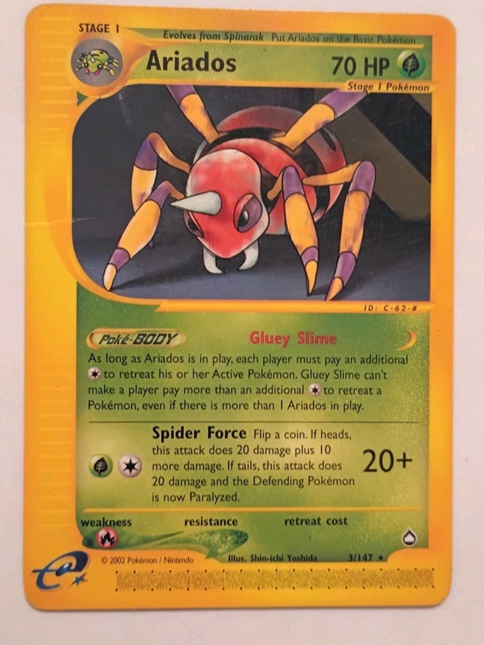 Ariados 3/147 Rare E Reader 2002 Pokemon Aquapolis Rare Nm/ M