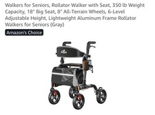 Walkers for Seniors, Rollator Walker with Seat, 350 Lb Weight Capacity, 18" Big