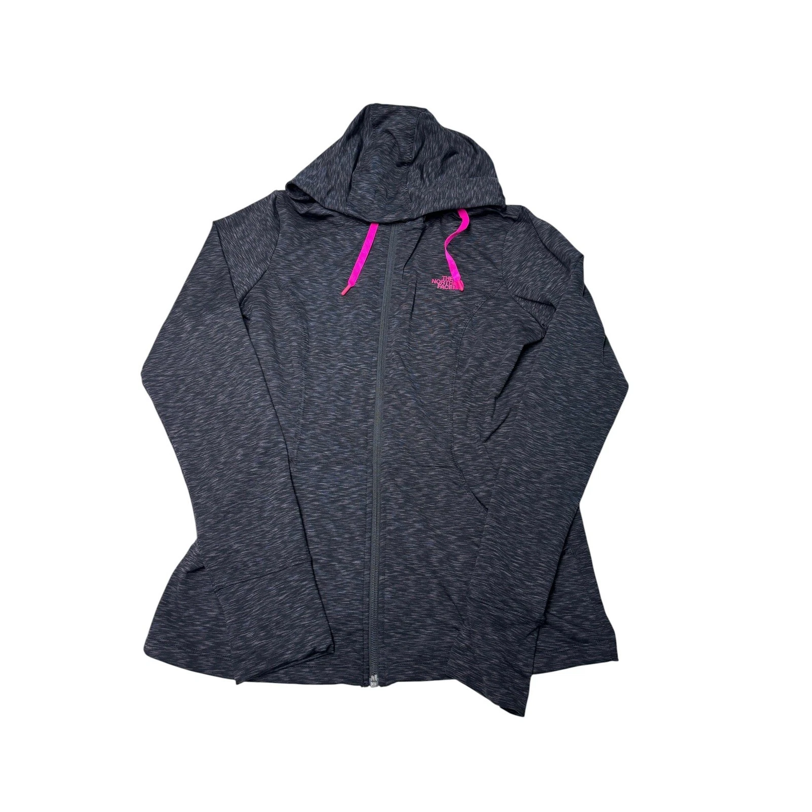 The North Face Womens Grey Space Dye Full Zip Hoodie Pink Logo Size M CXC6 S15