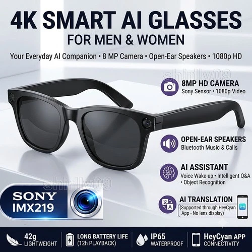 AI Smart Glasses Gradient Lenses Men Women With 8MP Camera 4K HD Video Recorde