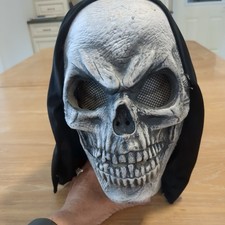 Grim Reaper Skull Mask with Black Hood Halloween Costume