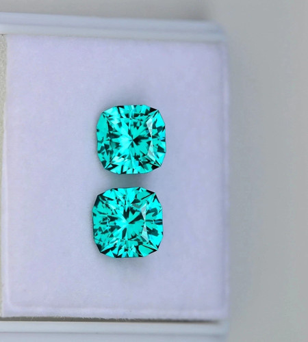 14 Ct Pair Certified Natural Blue Green Paraiba Tourmaline Cushion LooseGemstone - Picture 2 of 4