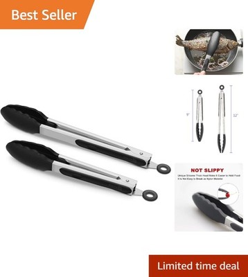 Ergonomic Black Kitchen Tongs with Non-Stick Silicone Coating