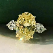 4Ct Oval Lab Created Yellow Citrine Engagement Halo Ring 14K White Gold Plated