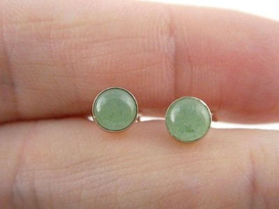 Sterling Silver Green Aventurine Round Cabochon Stud Earrings 5.61mm Diameter