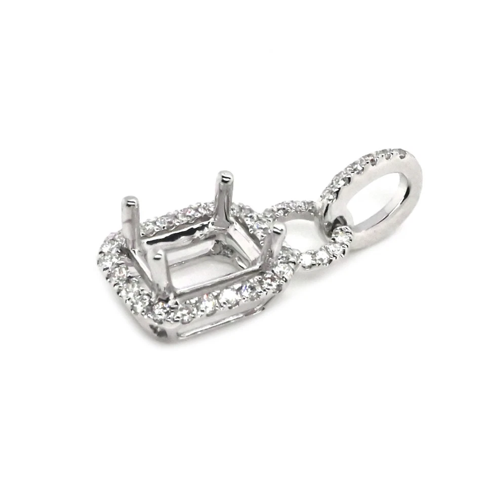 Pendant Semi Mount Emerald Cut 7x5mm In 14K White Gold With Diamonds (54666) - Image 2 of 4