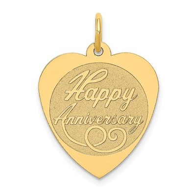 14K Yellow Gold HAPPY ANNIVERSARY 18mm Engravable Heart Charm Pendant 0.86g