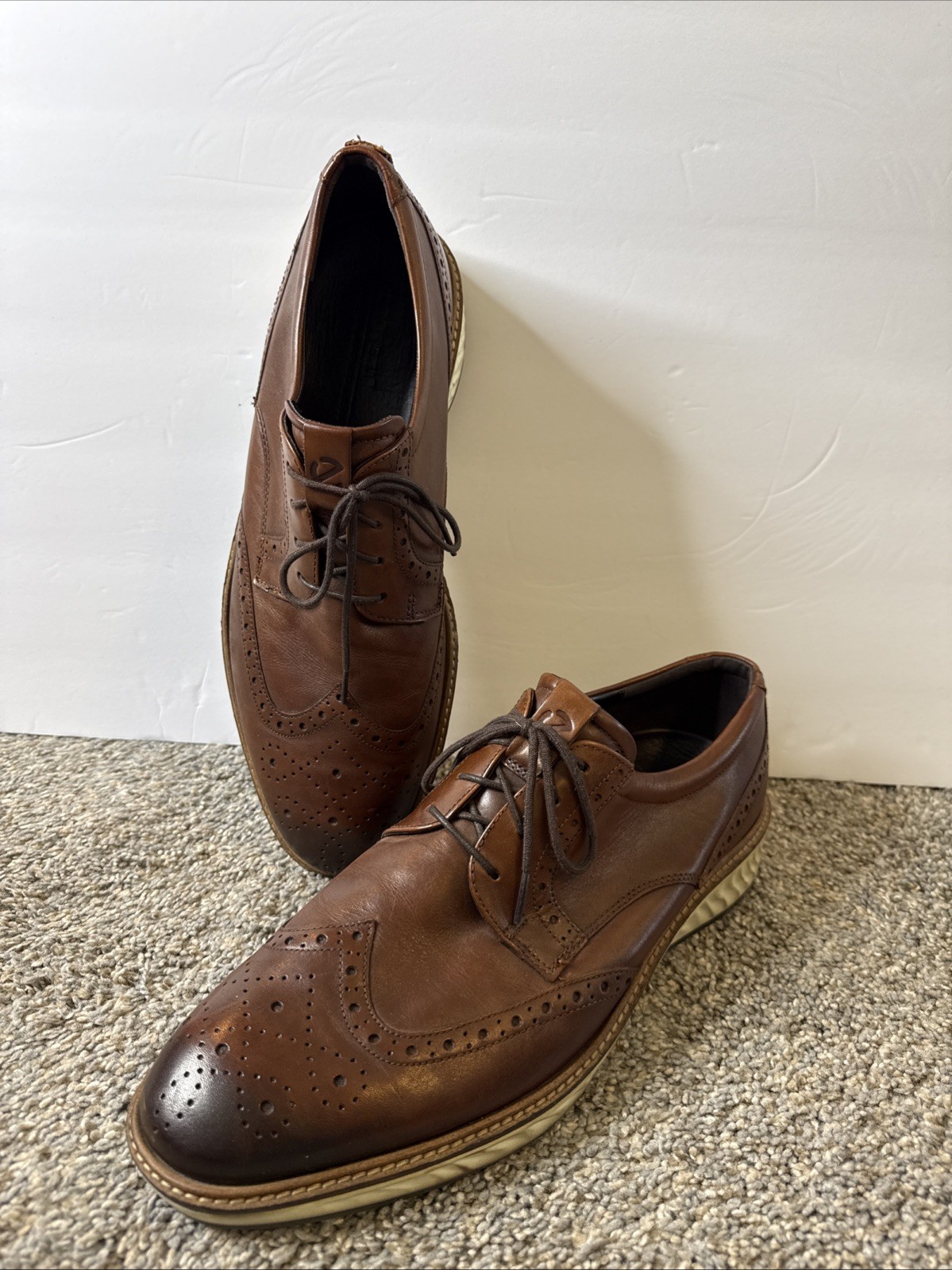 ECCO Men's Size 13 47 St. 1 Hybrid Patterned Leather Oxford Shoes Brown