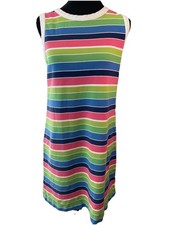 Talbots Ladies Petite Medium Colorful Striped Sleeveless Dress Cotton Stretch