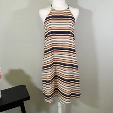 Everly Striped Halter Dress Medium Navy Peach