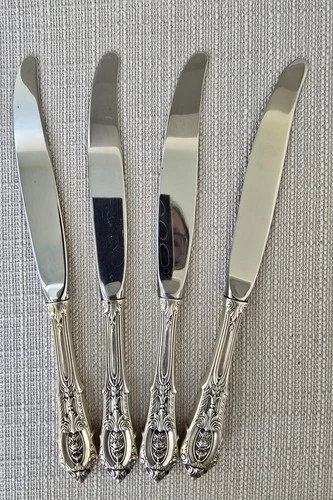 Rose Point by Wallace 4 Place Sterling Knives /Stainless Blades 9"