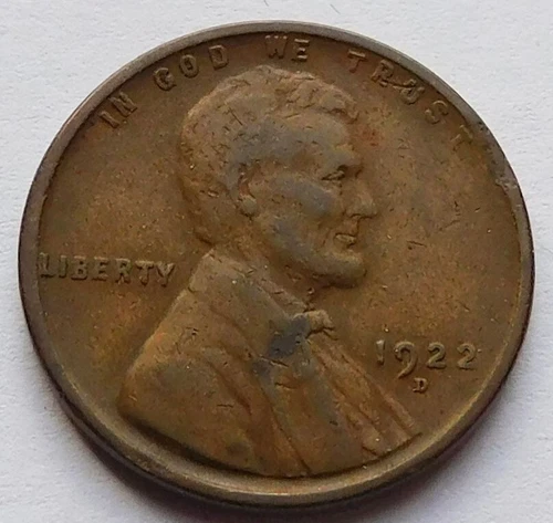 1922-D Lincoln Wheat Cent Fine, 1C Penny Denver coin