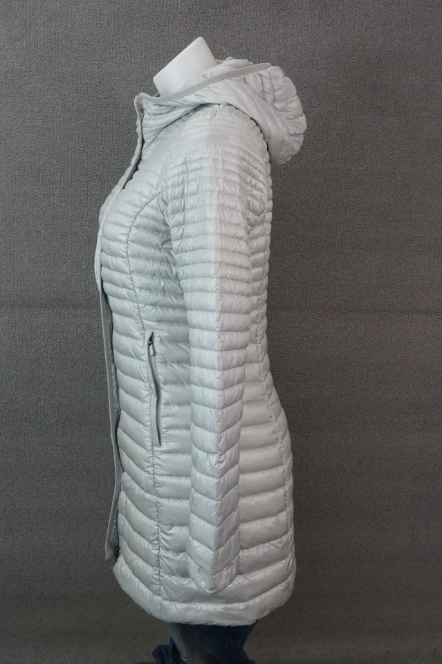 Chaqueta Larga Patagonia Para Mujer Pequeña Gris Plumón Puffer Plumón de Ganso Con Capucha Foto 3 de 4