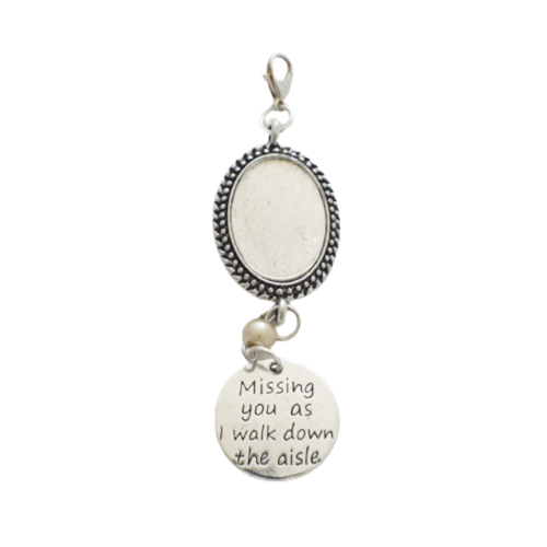 Bride Memorial Oval Photo Frame - "Missing you" or "Always" Pendant - Bouquet - Picture 1 of 11