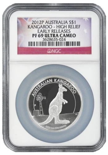 2012 P Australia Silver High Relief Kangaroo NGC PF69 UC Early Release
