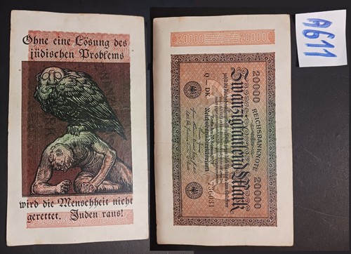A611 Germany banknote 20.000 mark 1923 used & devalued by political overprint