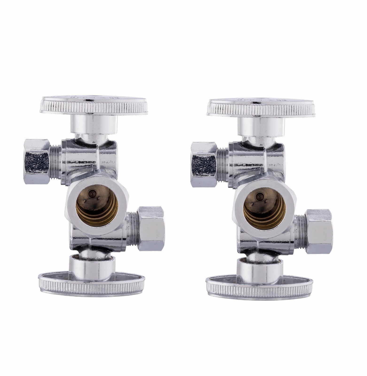 EFIELD 2 PCS 1/4Turn Dual Comp Angle Shut Off Valve, 1/2" NOM(5/8" x3/8"x3/8)