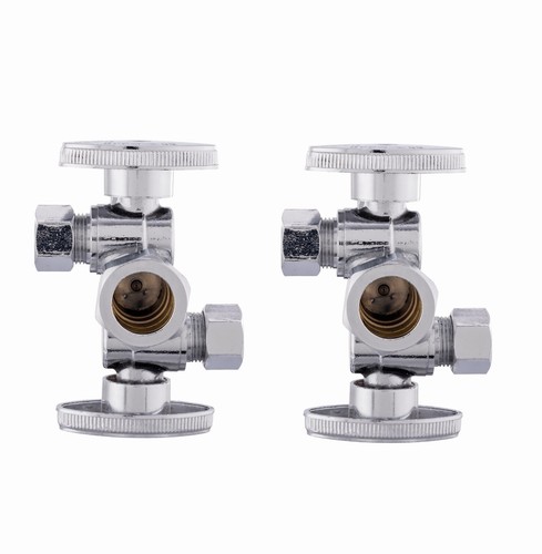 EFIELD 2 PCS 1/4Turn Dual Comp Angle Shut Off Valve, 1/2"  NOM(5/8" x3/8"x3/8)
