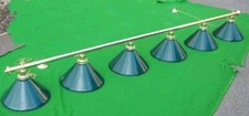 BRASS AND SIX GREEN SHADES SNOOKER TABLE LIGHTING 