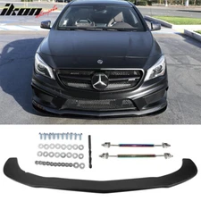Fits 14-16 Benz CLA Class Front Bumper Lip PP + Splitter Strut Rods Matte Black