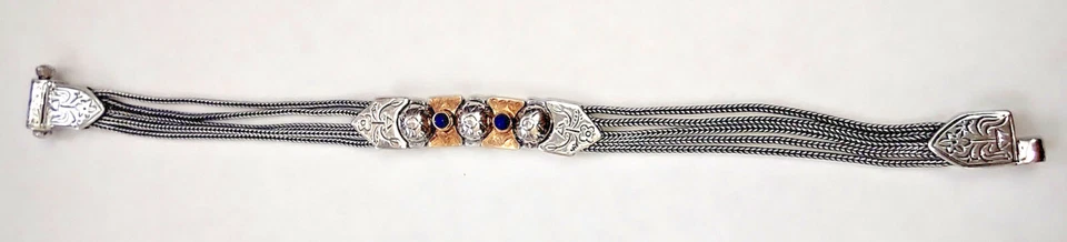 bracciale Greco 1960 maglie multiple in argento sterling 925 lapislazzuli e oro - Immagine 3 di 4