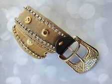Italian Handmade Golden metallic belt with rhinestones