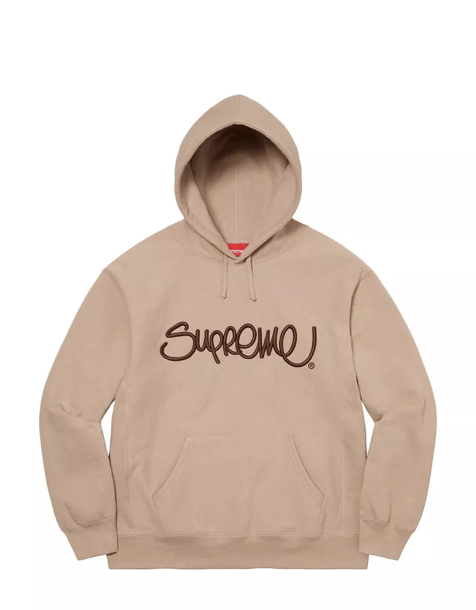 Supreme Raised Handstyle Hooded Sweatshirt Dark Taupe Brown Sz Large 2022 SS