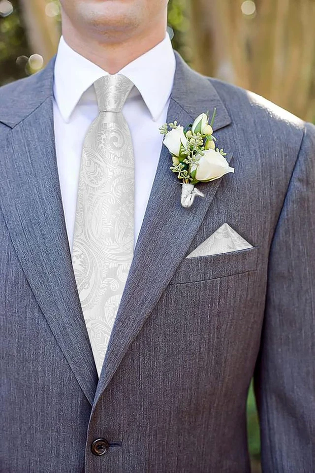 Paisley Ties for Men Silk Necktie and Pocket Square Cufflinks Tie Clip Set Woven - Image 3 of 4