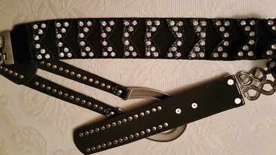 Belt black patent leather and rhinestone studs with silver  display picture 2