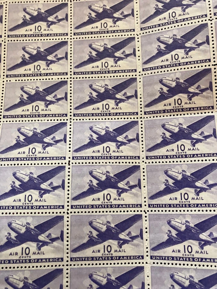 C27 US Air Mail Mint Sheet, 10 cent Twin-Motored Transport Plane, Violet, MNH - Image 2 of 2