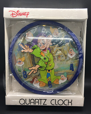 NEW! Vintage 1991 Disney Sunbeam Dopey Snow White & 7 Dwarfs Wall Clock