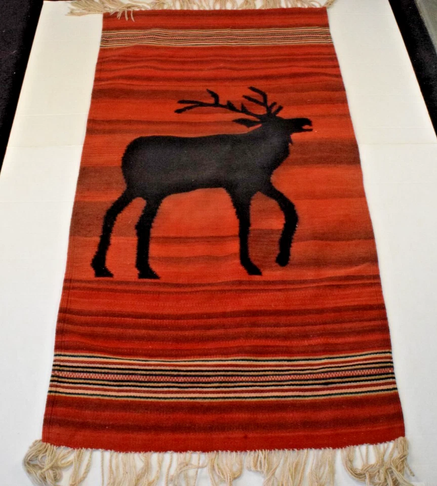 Vintage Wool Tapestry Wall Hanging 70s Moose Southwestern Colors Thick Weave - Image 2 of 4