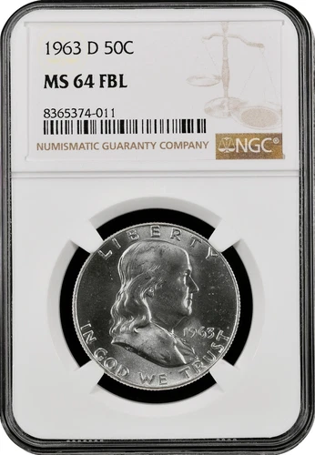 1963-D  FRANKLIN US Half Dollar,   MS64 by NGC,   FBL,   a SUPERB coin!!!!