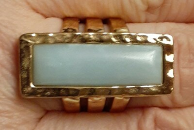 Studio Barse gehämmerte Bronze riesiger Amazonit Edelstein Ring Größe 7,5