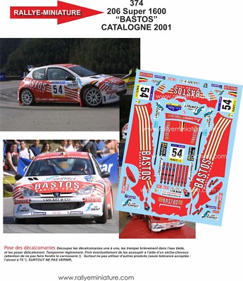 Décalcomanies 1/18 Peugeot 206 S1600 - Rallye Catalogne 2001 - Bernardi/Robert - Ref 0381