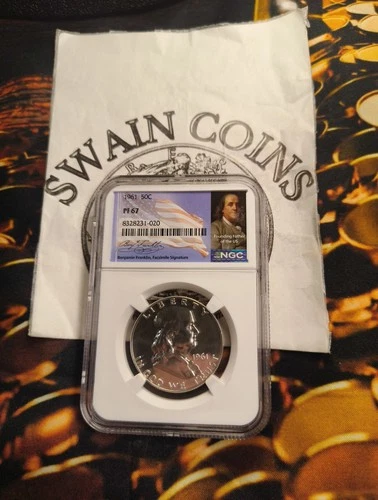 1961 50C PF67 Silver Proof Franklin Half Dollar 90% Silver Portrait E5-156