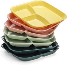 8 Pack Unbreakable Divided Plates, 10 Inch Portion Control Plates, Reusable 3-Co