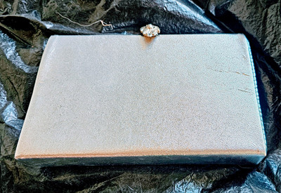 Metallic Silver Box Clutch Purse w/ Chain Shoulder Strap, Clasp, Lined