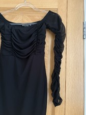 Prettylittlething black sheer ruched long sleeved  mini bodycon dress size 8