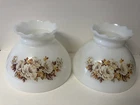 VTG White Milk Glass Hurricane Parlor Lamp Shade Floral Design 6" Tall 8" Wide