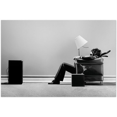 Lonely Man Sitting in Chair Minimal Black White Concept Art Poster