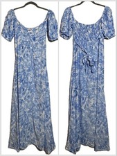 Faithfull The Brand Marigold Midi Dress Blue White Tie Dye Smocked Rayon Sz 4