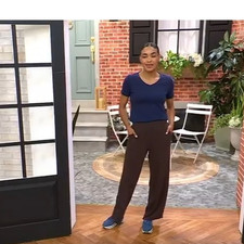 CL2937 Denim Co. Regular Slub Jersey Full Length Wide Leg Pant Size M