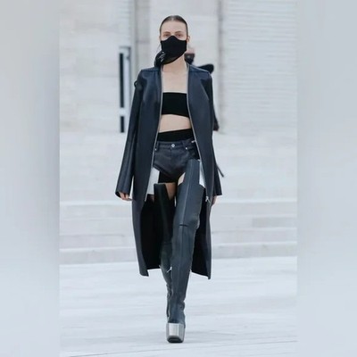 Rick Owens Phlegethon SS21 Klaus Belted Textured-leather Coat Black size 4 EUC