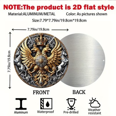 2D Flat, Tin Metal Signs ''Double-headed Eagle Badge Ornament Round Relief'' Vinta